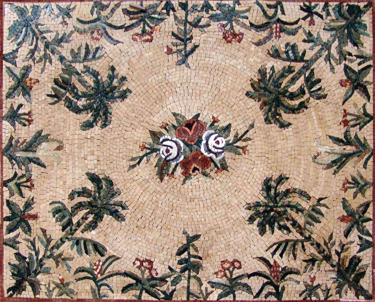 Palm Trees Floor Mosaic Stone Art Tile Handmade