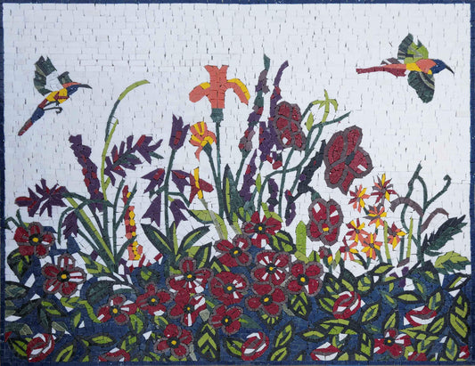 Humming Birds In Spring - Mosaic Art