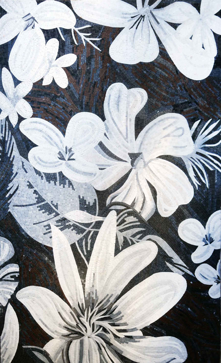 Handcut Mosaic - White Flowers