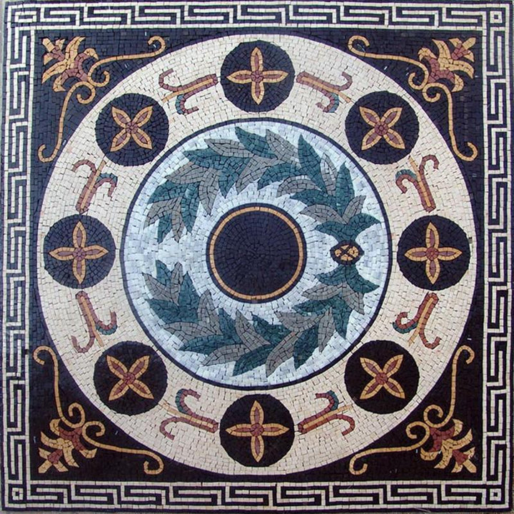 Greco-Roman Floral Panel - Apollo Green Mosaic