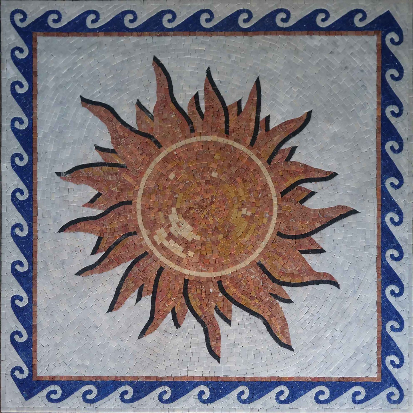 Celestial Mosaic - Red Sun & Greek Waves