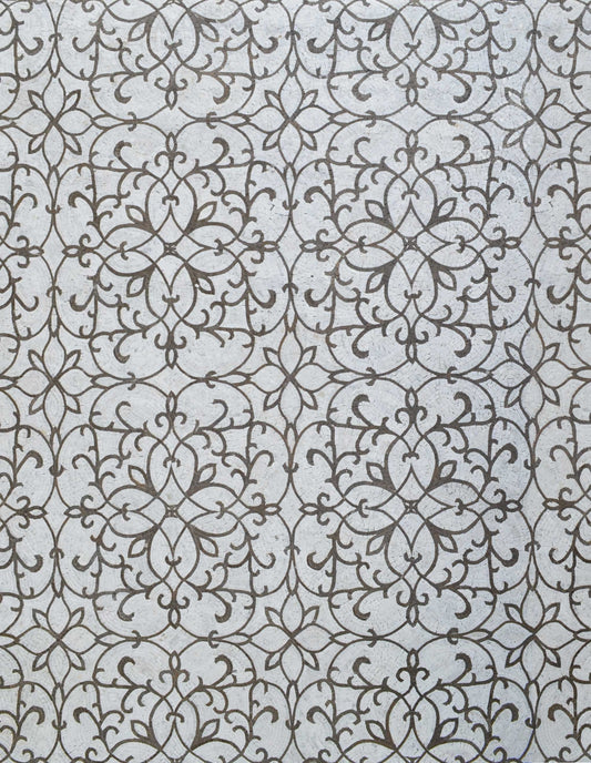 Patterned Floral Design on Marble Mosaic Tile Art