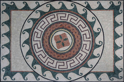 Ancient Mosaic - Geometric Shapes & Greek Waves