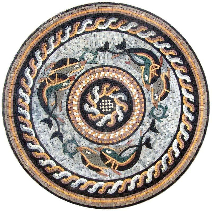 Marble Mosaic Rondure -Fish Wheel 