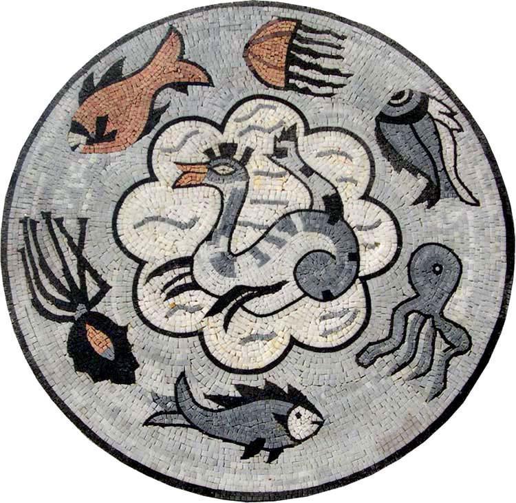 Round Marble Mosaic - Sea Creature