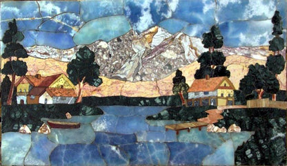 Village in the River Stone Art Mosaic