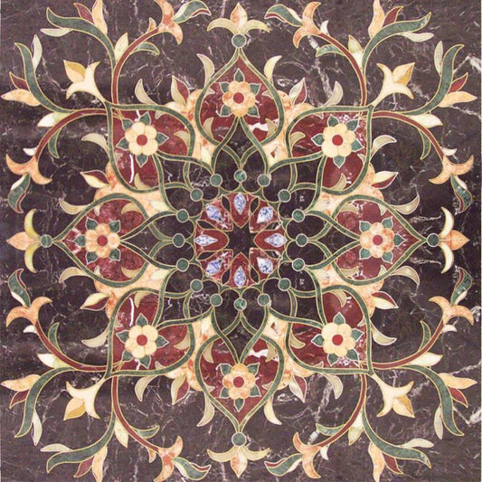 Floral Geometric Square Tile - Arabesque Mosaic