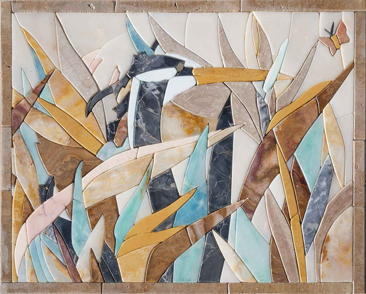 Mosaic Artwork - Petal Heron