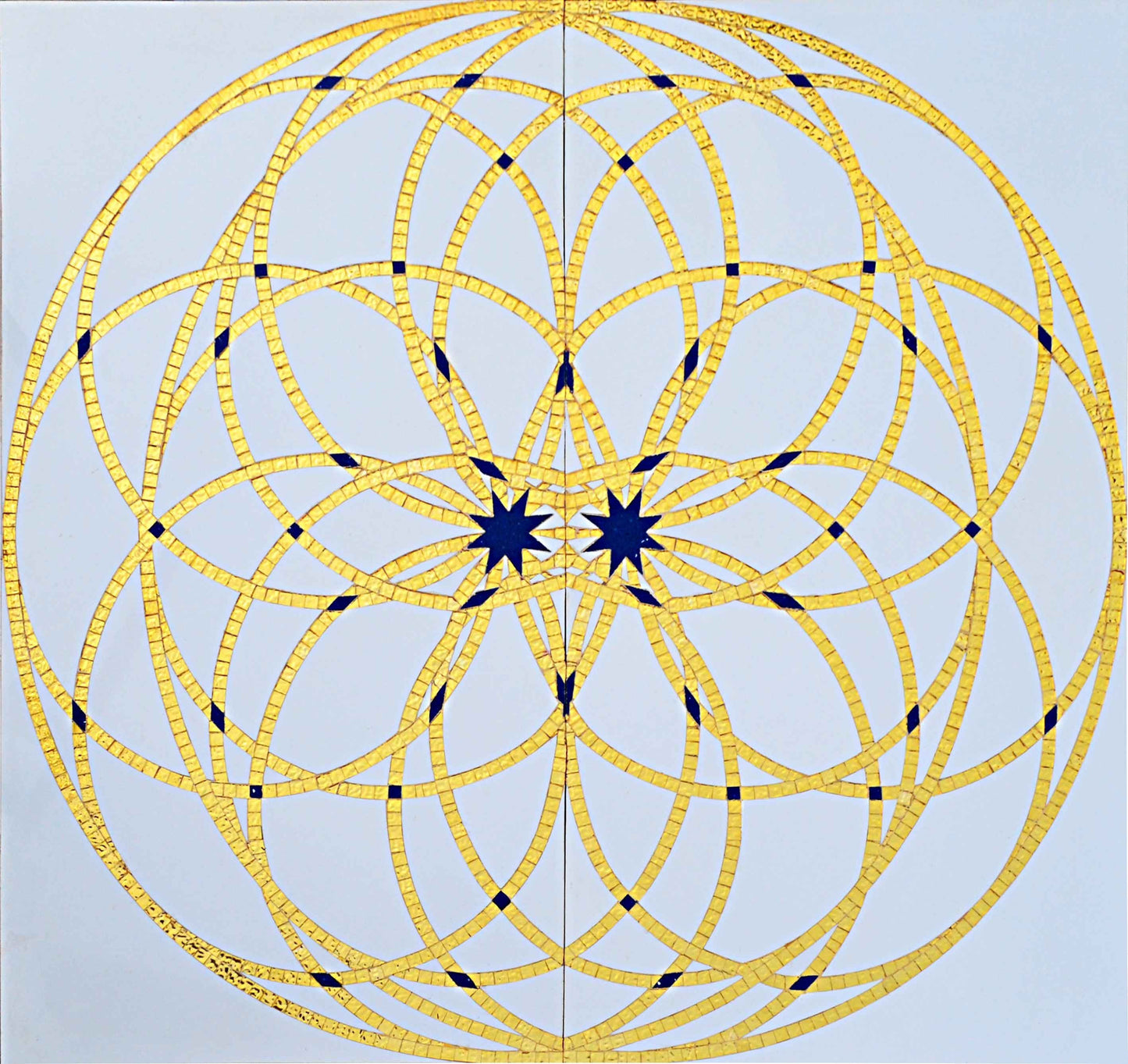 Geometric Arabesque WaterJet Inlay with Real Gold Mosaic Art Tile Insert