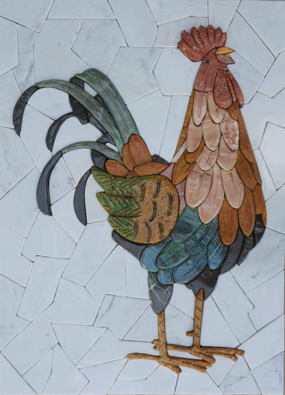 Petal Mosaic Rooster Portrait - 3D Petal Shaped Mosaic Tile