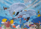 Dolphin and Fish Petal Mosaic - 3D Petal Shaped Mosaic Tile