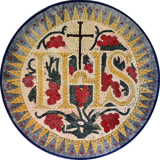 Jesuit Marble Mosaic Art Christian Icon Medallion