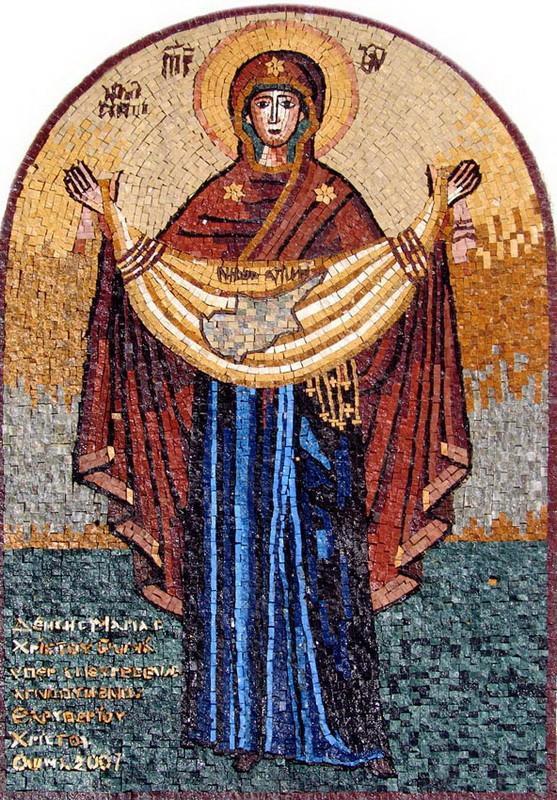 Arched Shaped Ico Mary With Hands Wide Mosaic