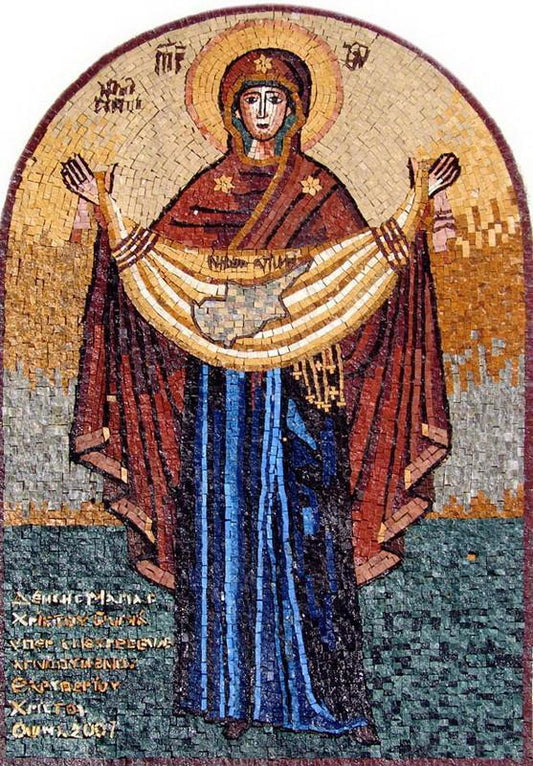 Arched Shaped Ico Mary With Hands Wide Mosaic