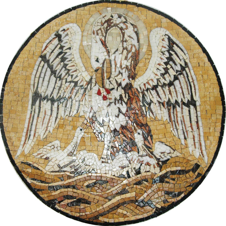 Pelikan Religious Medallion Symbol Mosaic