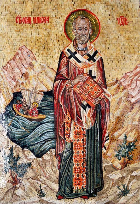 Saint Nicholas Marble and Glass Mosaic Icon
