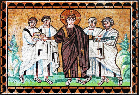 Miracle Fish and Loaves Christian Icon Mosaic