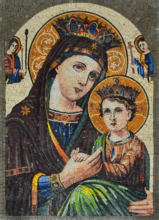 Iconic Mosaic Mural Of Virgin Mary And Jesus