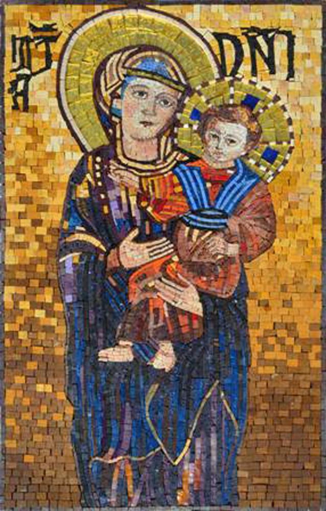 Virgin Mary Holding Baby Jesus Religious Mosaic
