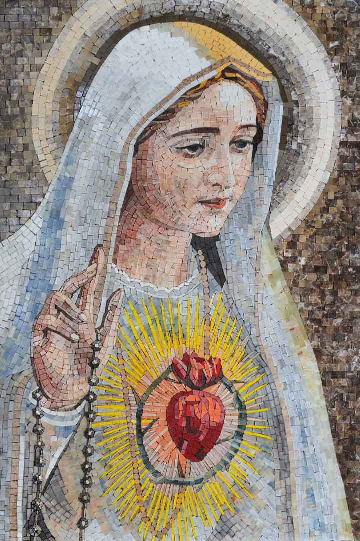 Virgin Mary Sacred Heart Marble Mosaic