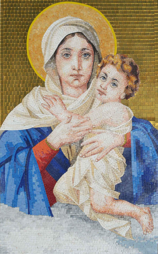 Virgin Mary & Jesus - Religious Mosaic Art