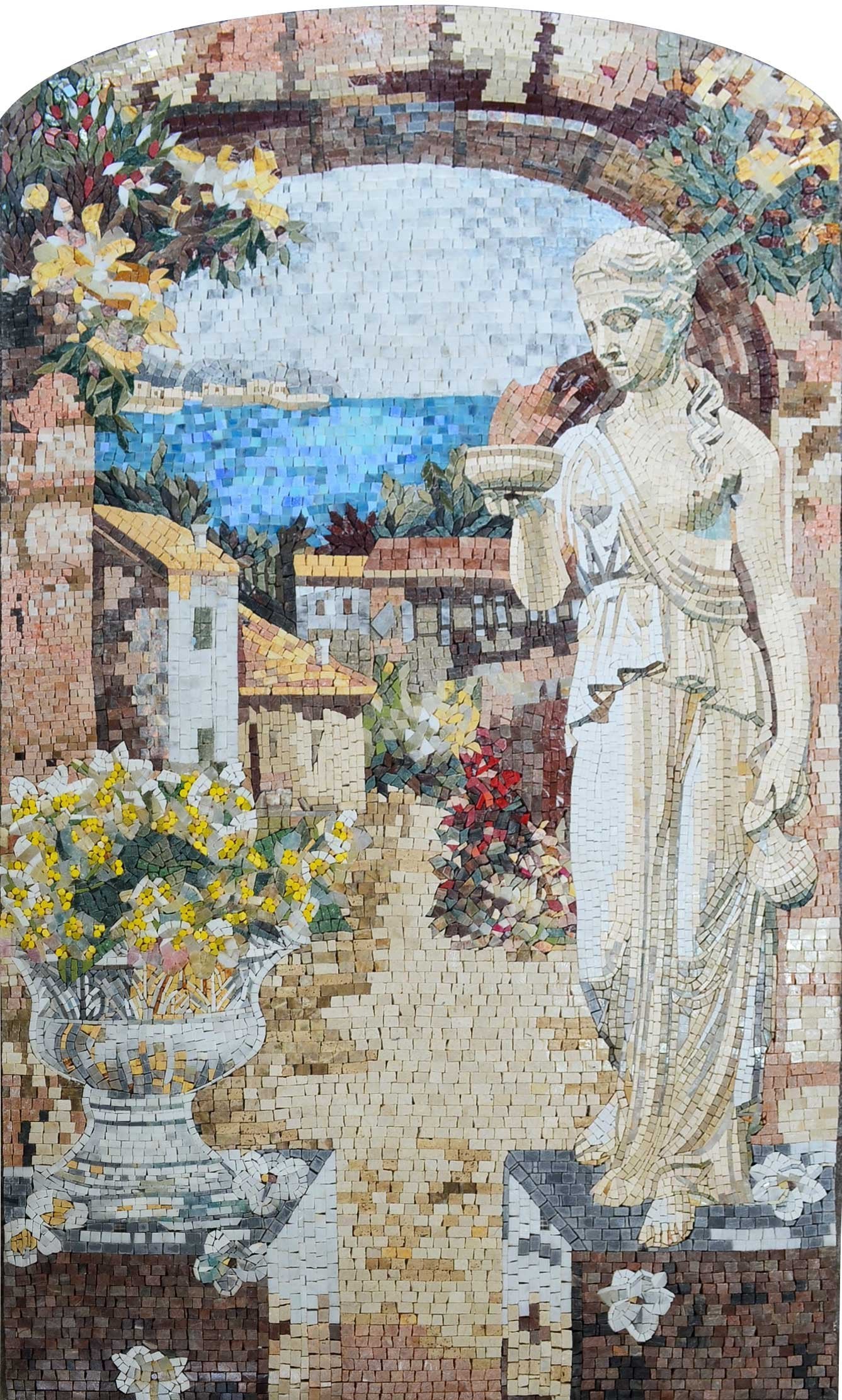 Statue at the Village Entrance Marble Mosaic Mural