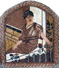 Sitting woman at the window stone mosaic mural