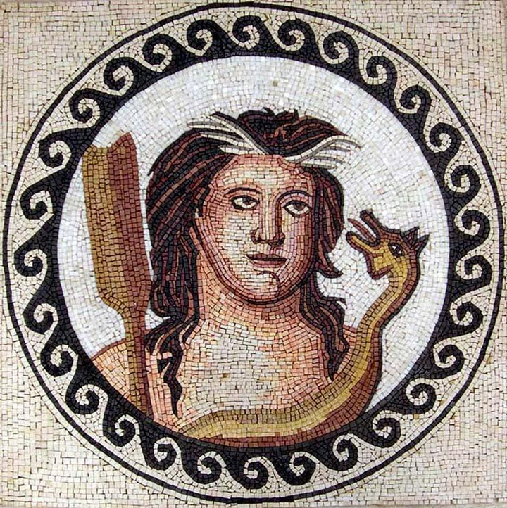 Medallion The Portrait of the Greek God Of Shepherds Mosaic
