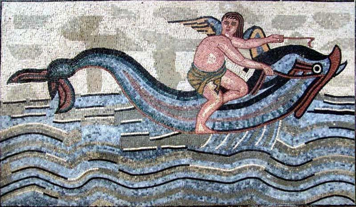 Angel Riding a Dolphin Mosaic Mural