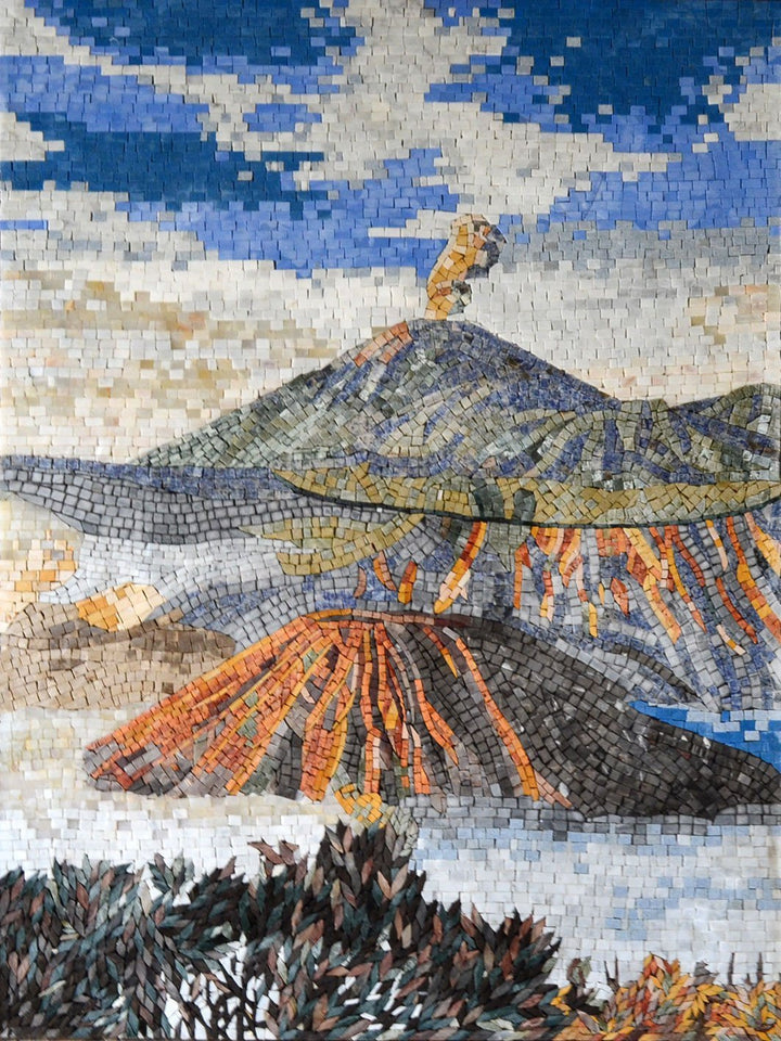 Volcanoes Landscape Marble Mosaic