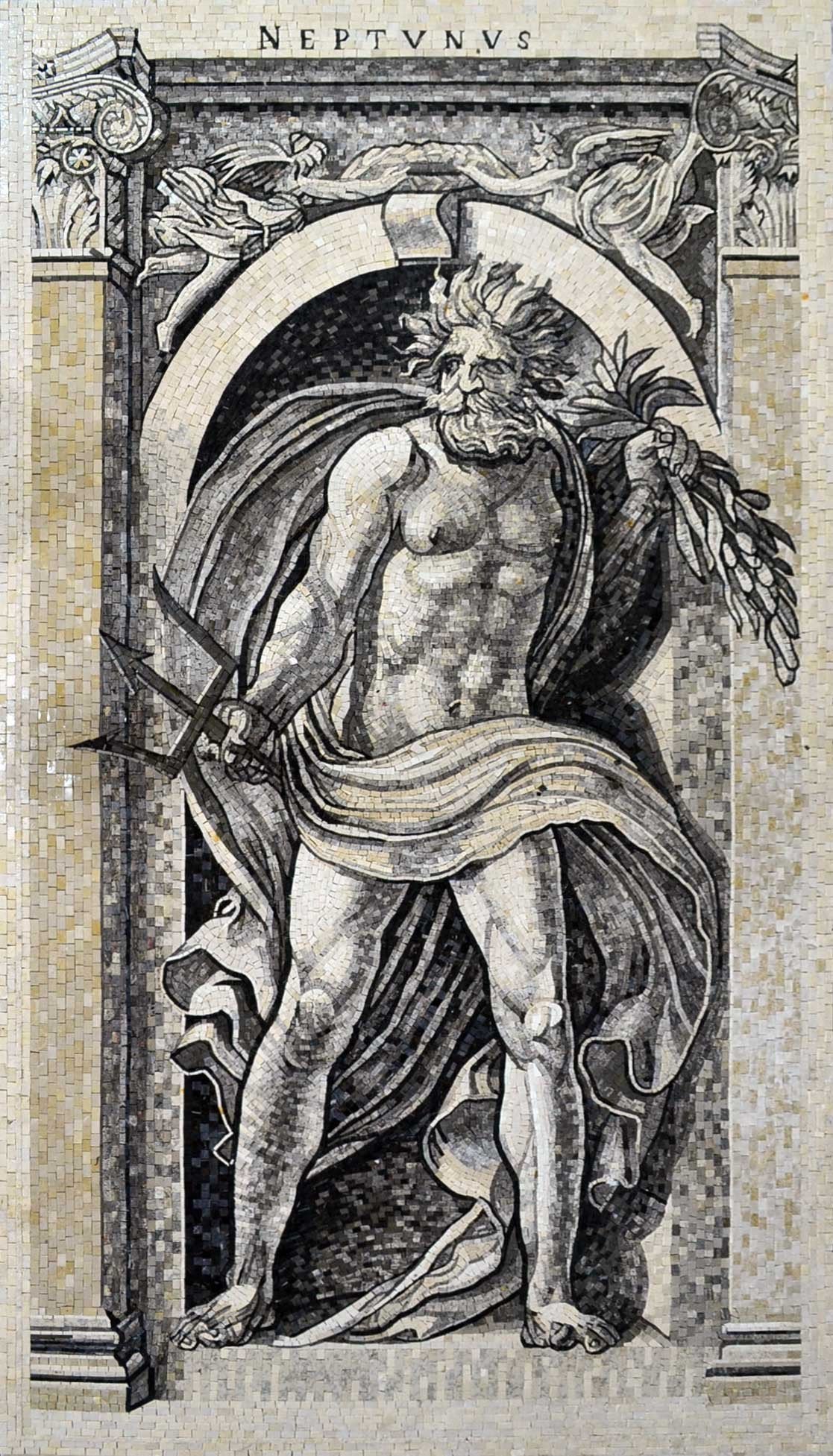 Neptune God Marble Mosaic Mural
