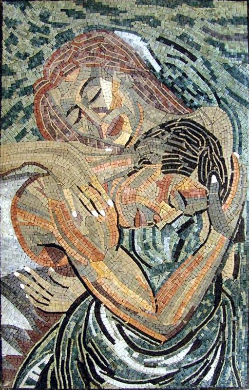 Embracing Lovers Stone Mosaic Mural