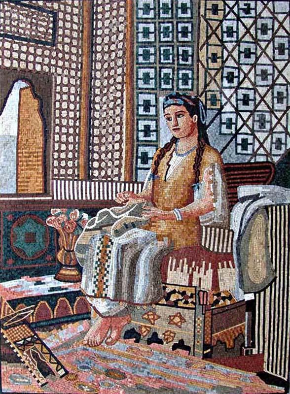 Oriental Scene Woman Mosaic Mural