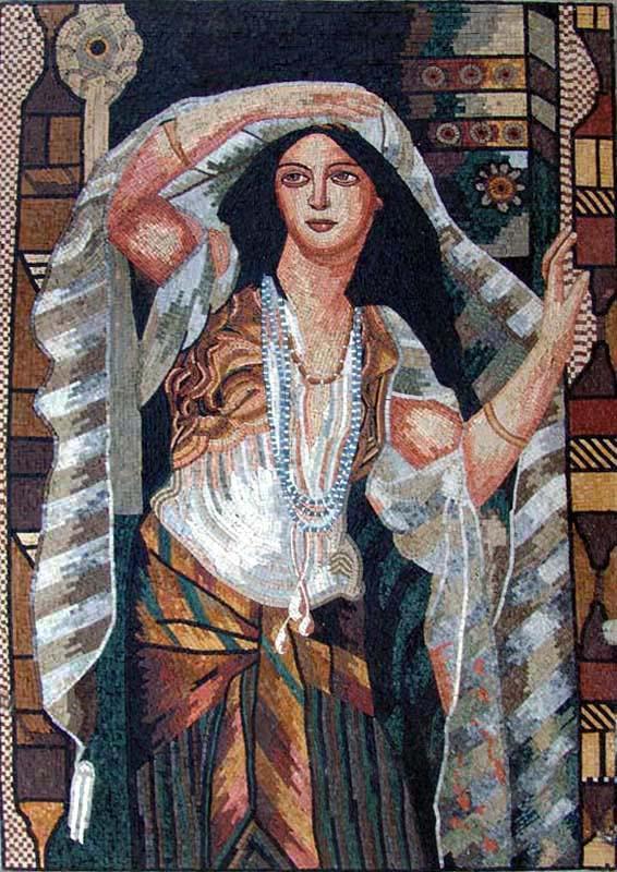 Woman With A Veil Marble Mosaic Mural
