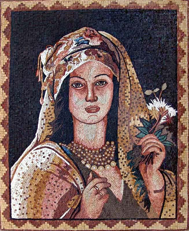Oriental Woman Stone Mosaic Mural