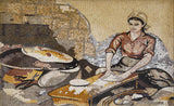 Traditional Woman Making Saj Bread Marble Mosaic Mural