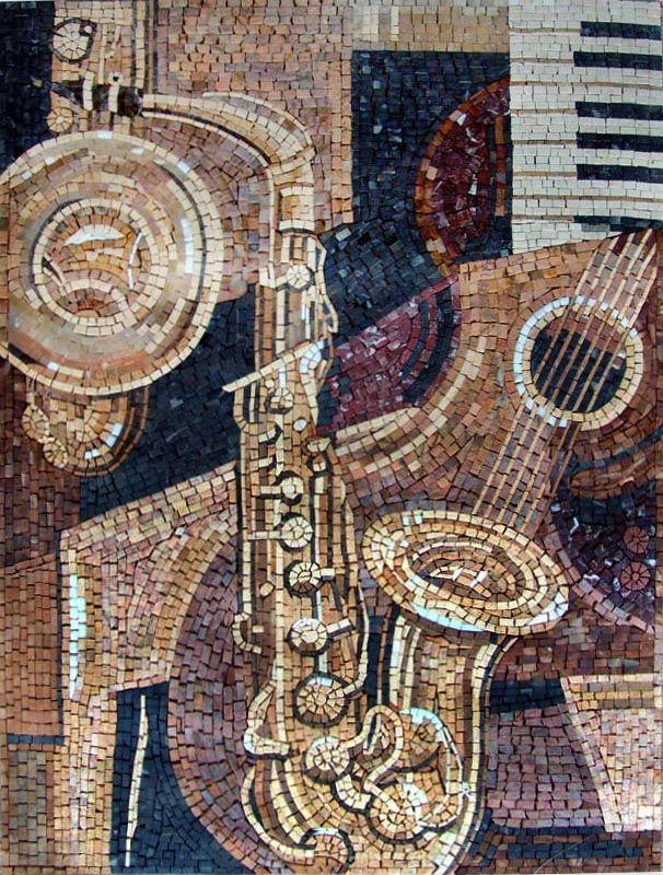 Marble Mosaic Mural - Musical Instruments