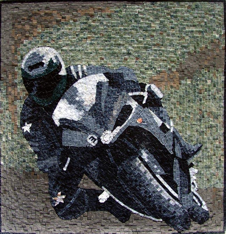 Motorbike Rider Wall Art Mosaic