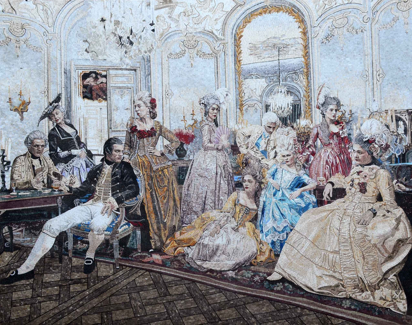 Ancient Scene Figurative Mosaic Marble Mural