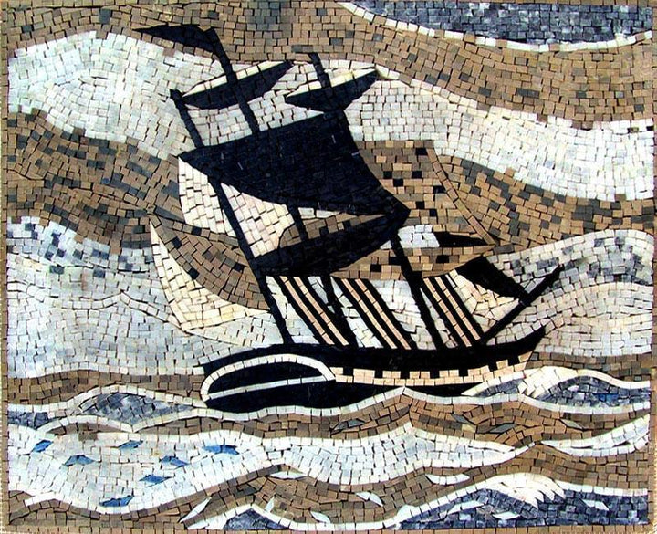 Ship Sailing in the Sea Mosaic