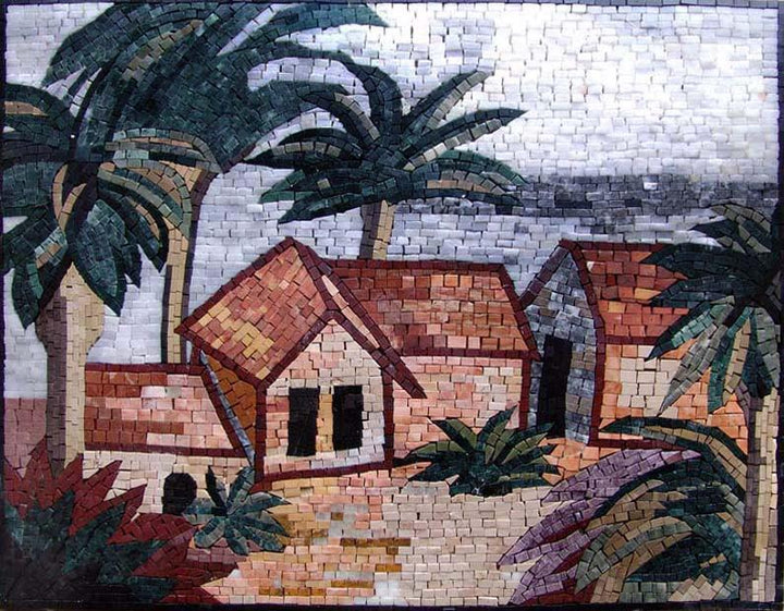 Houses and Palm Trees Marble Mosaic