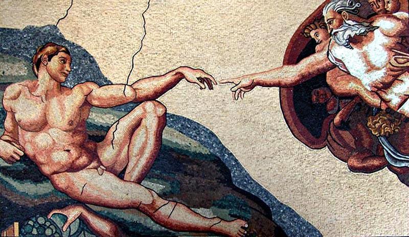 Michelangelo Creation of Adam" - Mosaic Art Reproduction