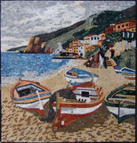 Seascape and Colorful Boats Art Mosaic
