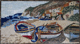 Seascape Mosaic Art - Boats on Shore