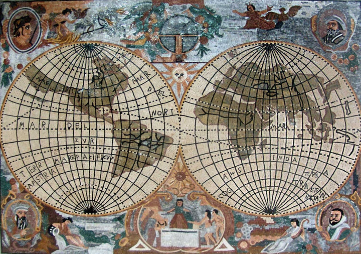 Old World Map Mosaic Marble