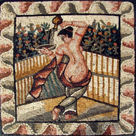 Woman Flowering Plants In Her Garden Mosaic Mural