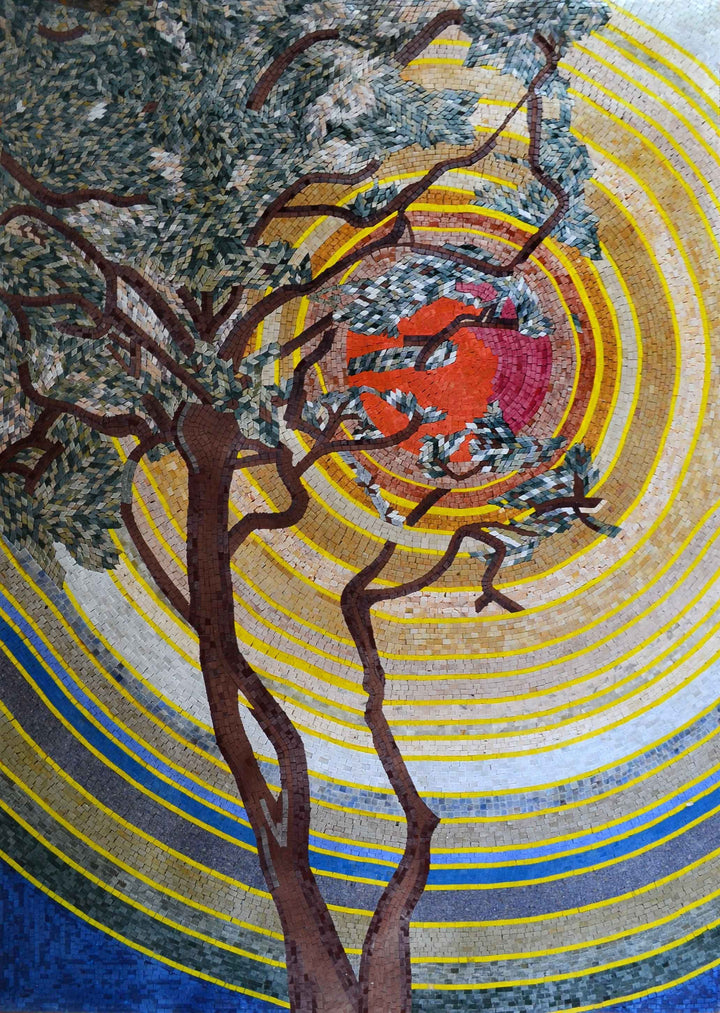 Sunset on Tree Handmade Mosaic Art