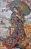 Charming Japanese Geisha Marble Mosaic Mural