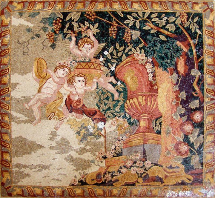 Three Angels in the Garden of Eden Handmade Mosaic