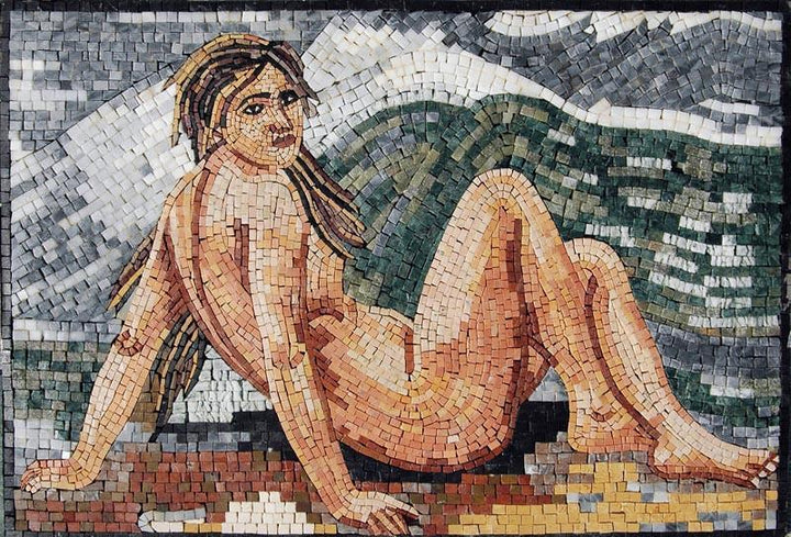 Naked Woman Looking Away Marble Mosaic Mural